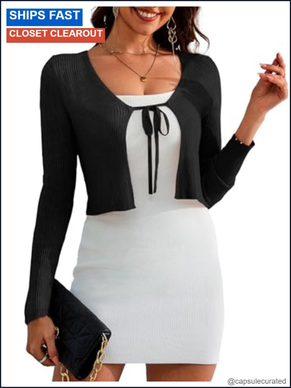 Womens Shrug Cardigan Sweater Open Front Tie Cropped Knit